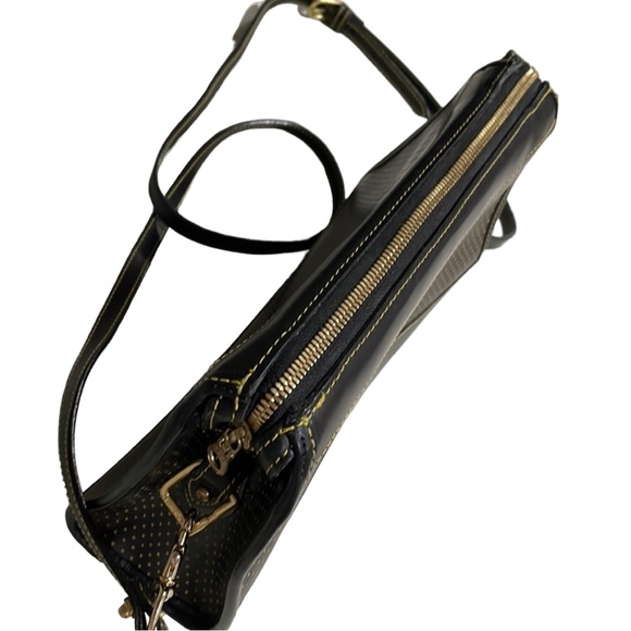 Dooney & Bourke All Leather Black & Gold Polka Dot Design Crossb… - Picture 12 of 15